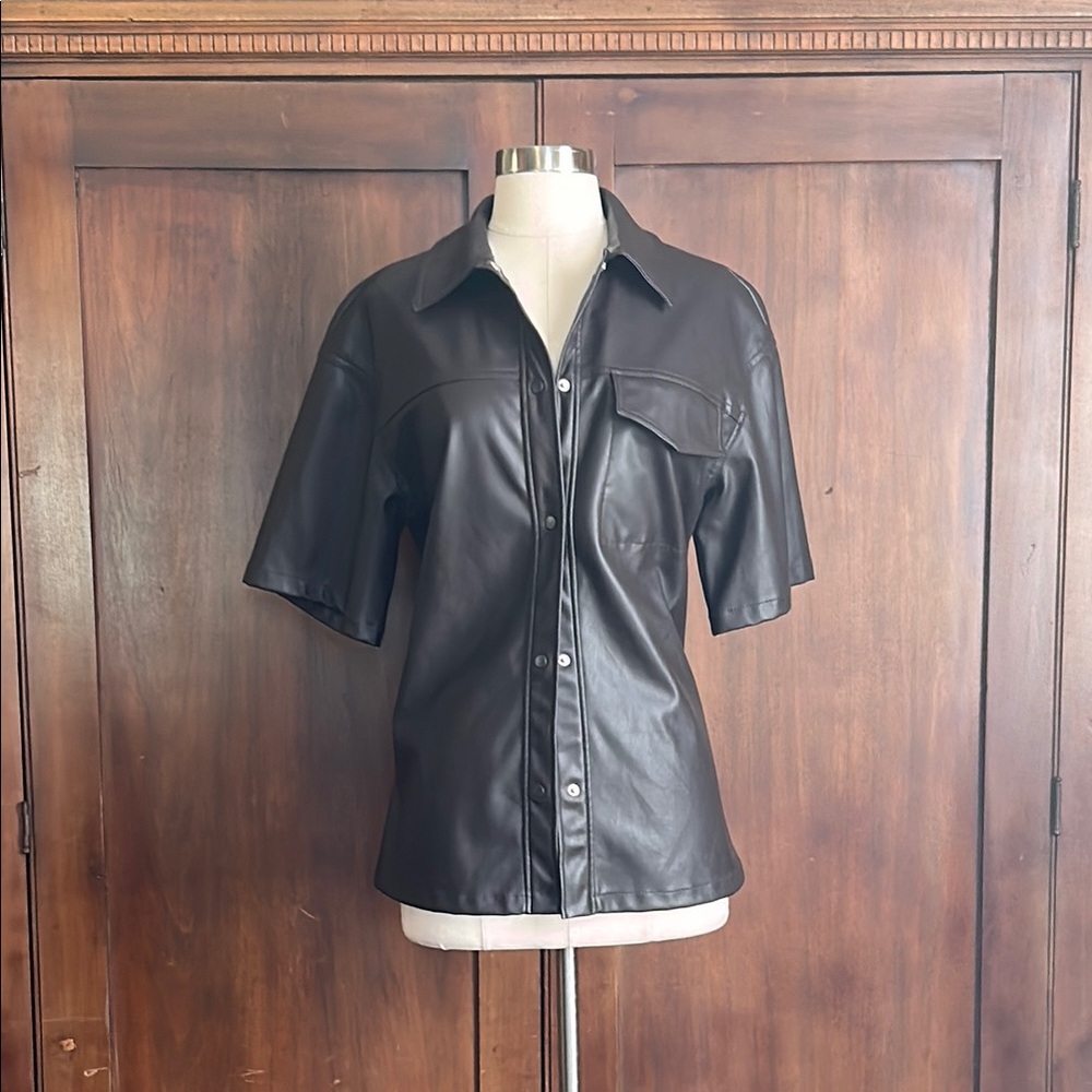 Topshop Chocolate Brown Faux Leather Shacket 4